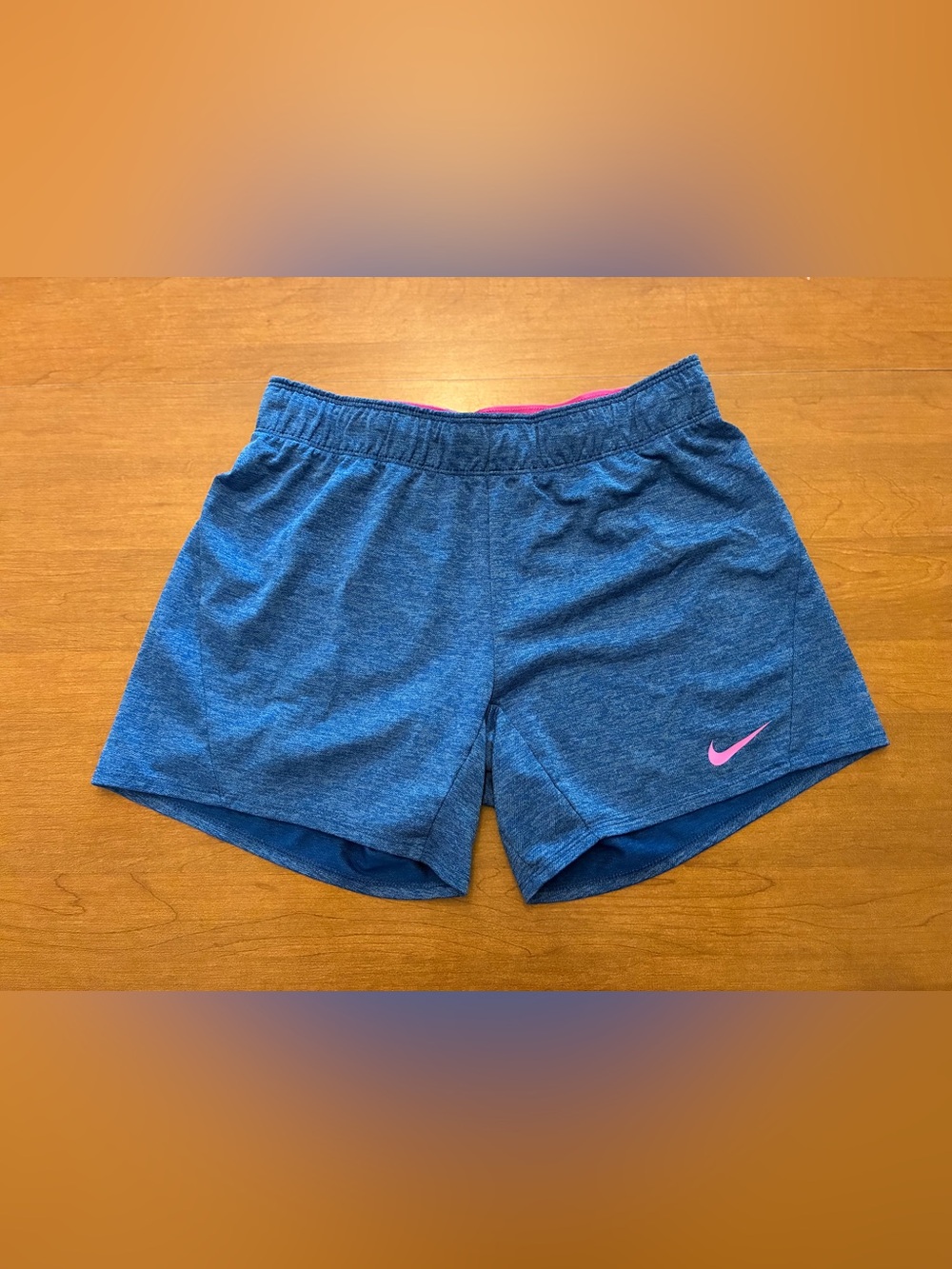 Nike Women’s Heather Blue Training Shorts with Pink Swoosh